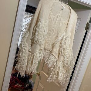 POL Cream Fringed Poncho